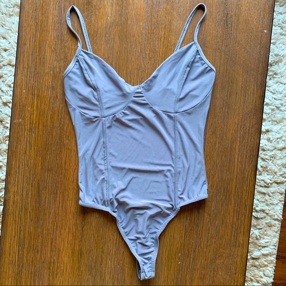 missguided grey silk thong bodysuit (us 4) 💿💿💿